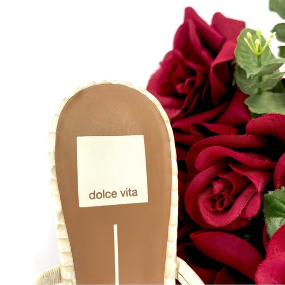 Dolce Vita Noles Chunky Heel Sandal Size 7.5 Ivory Leather Two-Strap Slip-On - Picture 11 of 16